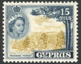1958 Cyprus SG.177aa 15m yellow olive & indigo.  U/M (MNH)