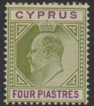 1903 Cyprus SG.54 4pi  olive-green & purple M/M