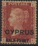 1881 Cyprus SG.9 1d red overprinted 'Cyprus Halfpenny' plate 218 corner letters EK  M/M.