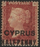 1881 Cyprus SG.7 1d red overprinted 'Cyprus Halfpenny' plate 174 corner letters HD  M/M.