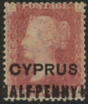 1881 Cyprus SG.7 1d red overprinted 'Cyprus Halfpenny' plate 208 corner letters DE  M/M.