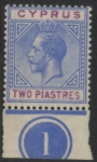 1921 Cyprus SG.92 2pi blue & purple (multi script Wmk) . U/M (MNH)
