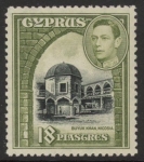 1947 Cyprus KGVI SG.160a 18pi  black & sage green.  M/M