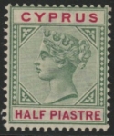 1896 Cyprus SG.40  ½pi green & carmine. U/M (MNH)