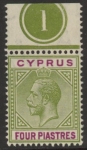 1912 Cyprus SG.79 4pi olive -green & purple.plate 1 top marginal.  U/M (MNH)