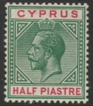 1912 Cyprus KGV SG.75  ½pi green & carmine  M/M