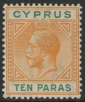 1915 Cyprus KGV SG.74b  10pa orange-yellow & bright green.  M/M