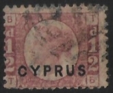 1880 Cyprus SG.1  ½d  rose plate 15 overprinted 'Cyprus' corner letters TB fine used.