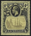 1924  Ascension. SG.15c  4d grey-black and black/yellow. variety 'Cleft Rock'  LMM