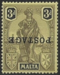 1926 Malta SG.149a 3d black/yellow. variety 'inverted overprint'. U/M (MNH)