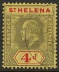 1911 St Helena KEVII SG66a  4d black & red/yellow. (ordinry paper). fine used.