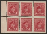 1943 SG380a 4c carmine lake booklet pane of 6 U/M (MNH)
