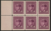 1943 Canada SG.378b 3c purple Pane of 6 U/M (MNH)
