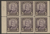 1929 Canada  SG.279a  5c violet booklet pane of 6 mounted mint