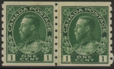 1912  Canada  SG.219  1c yellow-green  imperf x perf 8  coil pair  U/M (MNH)