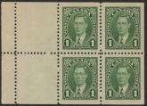 1937 Canada SG.357a 1c green  booklet pane of 4 + 2 labels  U/M (MNH)