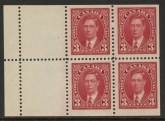 1937 Canada SG.359a 3c scarlet  booklet pane of 4 + 2 labels  U/M (MNH)