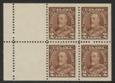 1935 Canada SG.342b 2c brown.  booklet pane of 4 + 2 labels. M/M