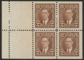 1937 Canada SG.358a 2c brown.  booklet pane of 4 + 2 labels. U/M (MNH)