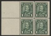 1931 Canada SG.289db 1c green.  booklet pane of 4 + 2 labels.  M/M