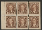 1938 Canada SG.358b 1c green.  booklet pane of 6  M/M