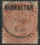 1886 Gibraltar.  SG.5  4d  orange-brown  fine used.