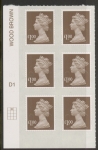 U2934 £1 bistre brown 2B  M16L  cyld. D1  grid position R1 C2   SBP  plain DLR  U/M (MNH)