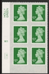U2938  £1.25 green M18L  cyld. W1 grid position R2 C2   SBP 'faint' L/s  Walsall U/M (MNH)