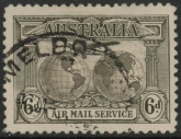 1931 Australia SG.139 6d sepia inscribed 'AIRMAIL SERVICE' in bottom tablet Used