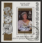 1996 Falkland Islands.  MS.765  70th Birthday of Queen Elizabeth II.  mini sheet. used (CTO)