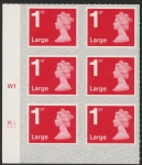 U3003  1st Large brt. scarlet.  M21L  cyld. W1  grid position R1  C1  SBP  s/L  Walsall  U/M (MNH)