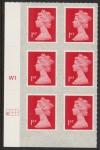 U2998  1st brt scarlet 2B  M18L  SBP (faint) s/L   Cyld. W1  grid position  R2 C1  Walsall  U/M (MNH)