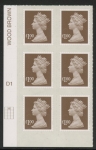 U2934 £1 bistre brown 2B  M12L  cyld. D1  grid position R1 C2   DLR  U/M (MNH)