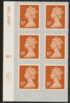 U2923 10p dull orange M18L Cyld W1  grid position R2 C1  SBP  s/L  Walsall U/M (MNH)