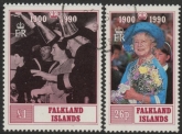 1990 Falkland Islands.  SG.606-7 90th Birthday of Queen Elizabeth the Queen Mother. set 2 values. Used (CTO)