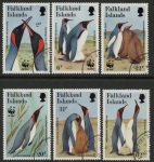 1991 Falkland Islands.  SG.633-8  Endangered Species - King Penguins. set 6 values.Used (CTO)