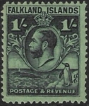 1929 Falkland Islands - SG.122a 1/- black/emerald. line perf. U/M (MNH)