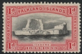 1933 Falkland Islands.  SG.128  1d black & scarlet. mounted mint.