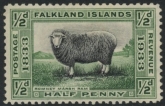 1933 Falkland Islands.  SG.127  ½d black & green. mounted mint.
