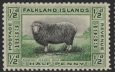 1933 Falkland Islands.  SG.127  ½d black & green. U/M (MNH)