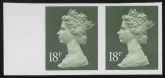 X955a  18p  phos. 'IMPERF MARGINAL PAIR' deep olive-grey  Harrison  U/M (MNH)