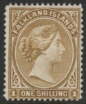 1896 Falkland Islands.  SG.38  1/- yellow brown. Unmounted mint.
