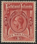1912 Falkland Islands - SG.67  5/-  deep rose-red Unmounted mint