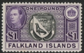 1938 Falkland Islands. SG.163  £1  black and violet.  U/M (MNH)