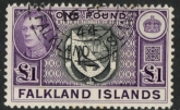 1938 Falkland Islands. SG.163  £1  black and violet Fine Used