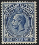 1921  Falkland Islands. SG.76  2½d deep blue. Unmounted Mint