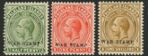 1918-20 Falkland Islands SG.70-72 'War Tax' overprint. set 3 values   U/M (MNH)
