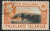 1938  Falkland Islands. SG.162  10/- black & orange-brown used