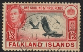 1946  Falkland Islands. SG.159  1/3d.  black & carmine-red.  fine used.