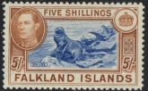 1938  Falkland Islands SG.161 5/- blue & chestnut.  lightly mounted mint.